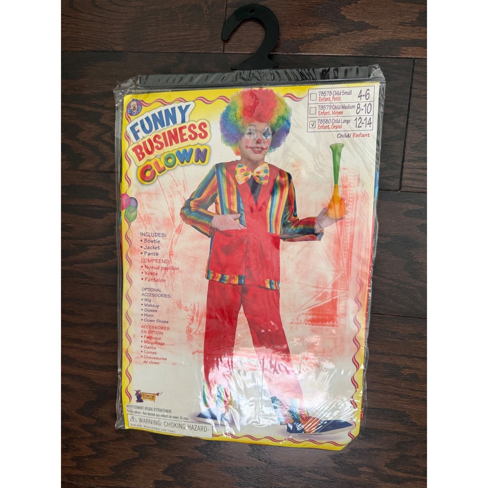 Forum Novelties Funny Business Clown Costume Kids Large 12-14 Rainbow 78580